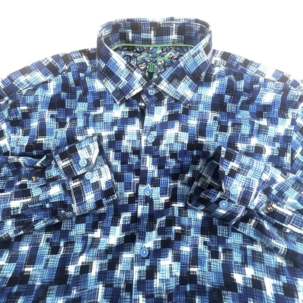 Luchiano Visconti Black Premium Geometric Shirt Men's L Blue Long Sleeve Stretch